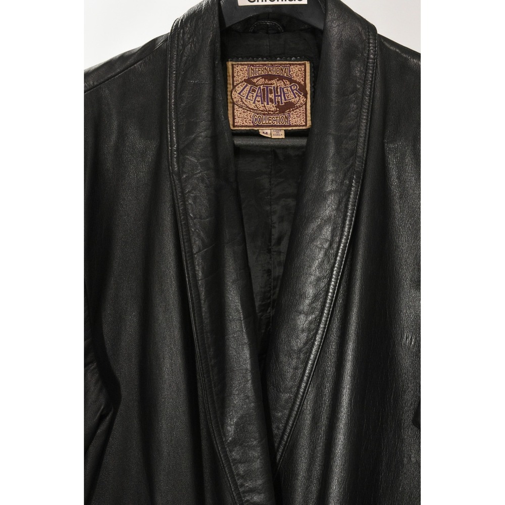 Vintage Double Breasted Long Leather Coat Womens M 80s Oversized Fit Clubwear - Picture 5 of 8